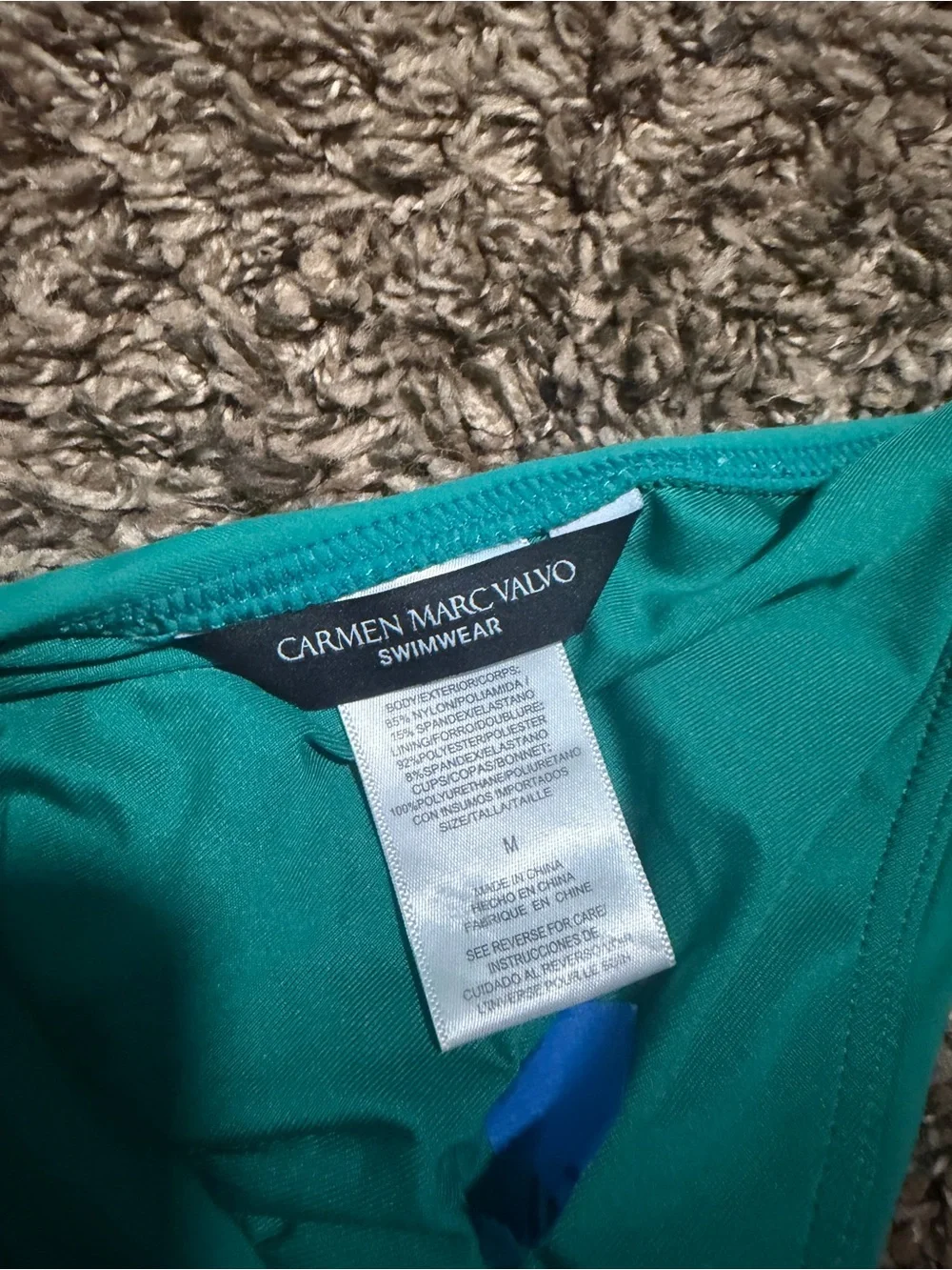 Carmen Marc Valvo Turquoise Halter Bikini Top with Center Ring